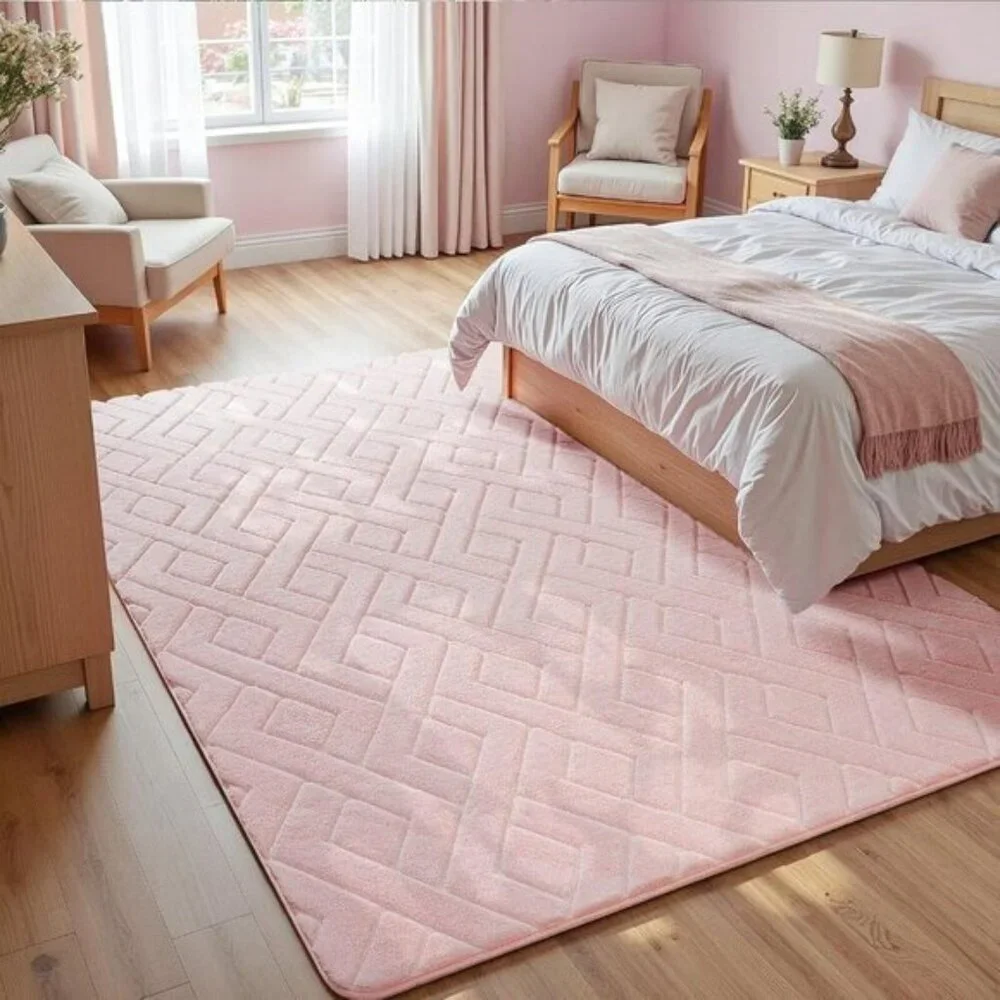 New 5x7 Ultra Soft Pink Shag Rug, Washable Non-Slip Carpet for Home & Room